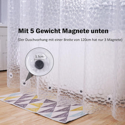 Duschvorhang Antischimmel Wasserdicht Transparent 180x190cm 5 Magnete
