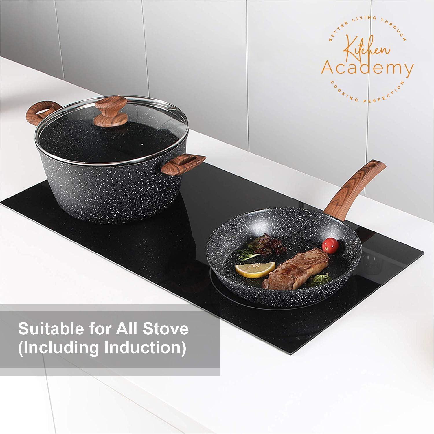Kitchen Academy Induktion Töpfe Set - Schwarze Granit Kochgeschirr 12-teilig