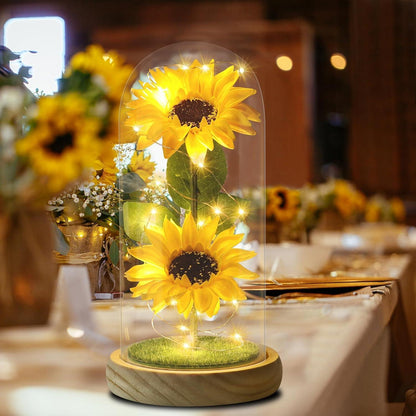 Künstliche Sonnenblume in Glaskuppel – Ewige Liebe Geschenk für Frauen