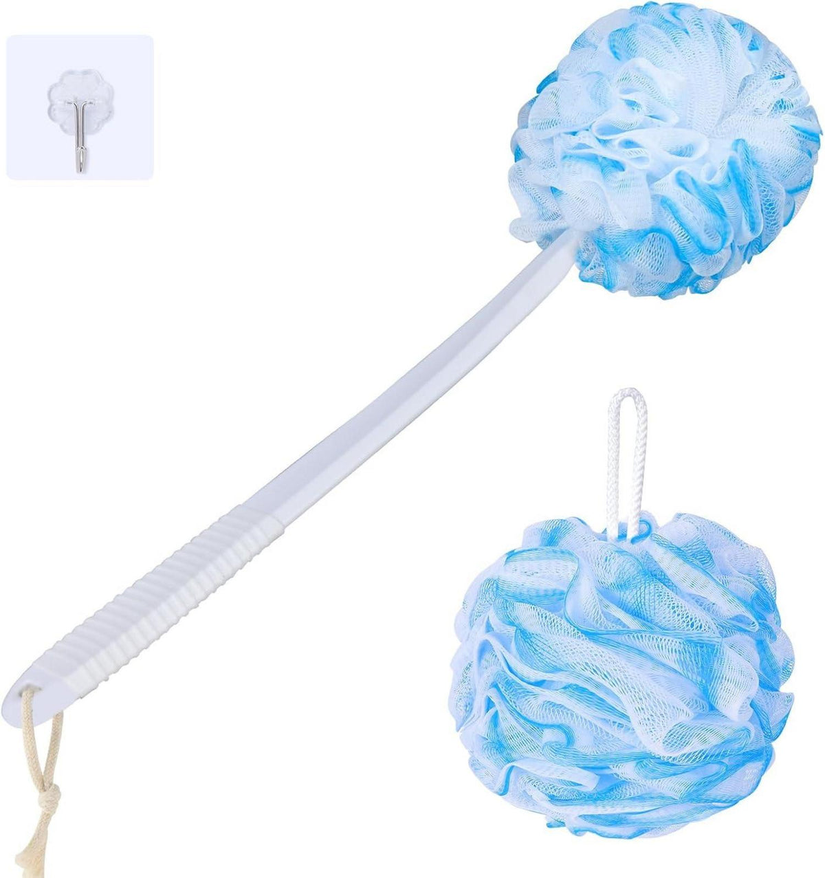 Peeling Duschschwamm Rückenbürste Set mit 44cm Griff & Luffa Schwamm