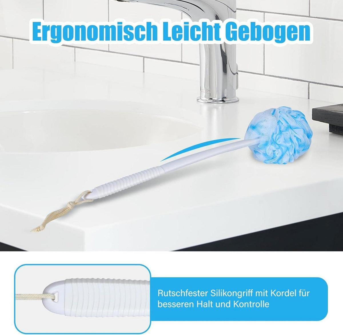 Peeling Duschschwamm Rückenbürste Set mit 44cm Griff & Luffa Schwamm
