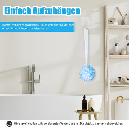 Badeschwamm Duschschwamm Set Peeling Schwamm 42cm Rückenbürste Weiß Blau