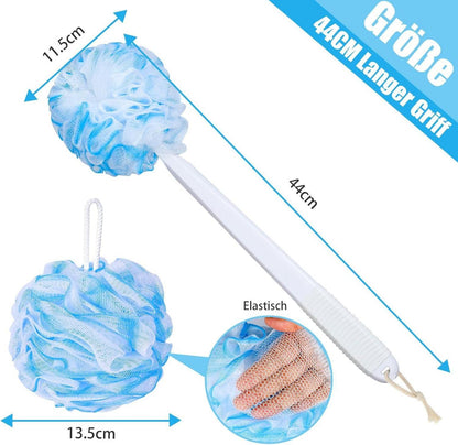 Badeschwamm Duschschwamm Set Peeling Schwamm 42cm Rückenbürste Weiß Blau
