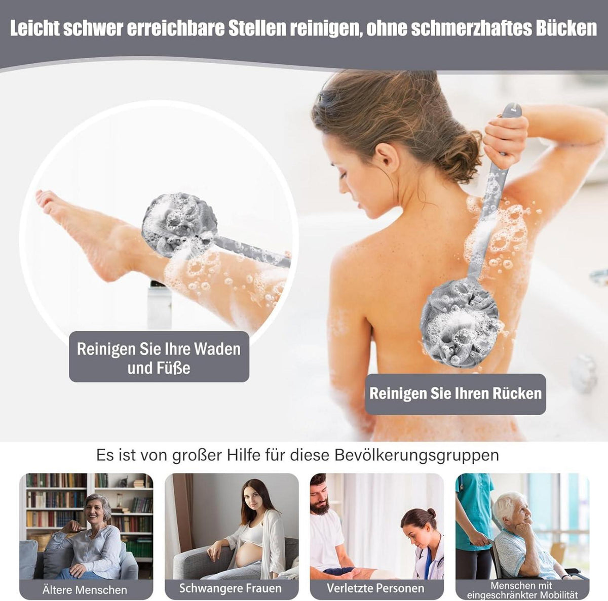 Badeschwamm Duschschwamm Set Peeling Schwamm Rückenbürste 42cm Weiches