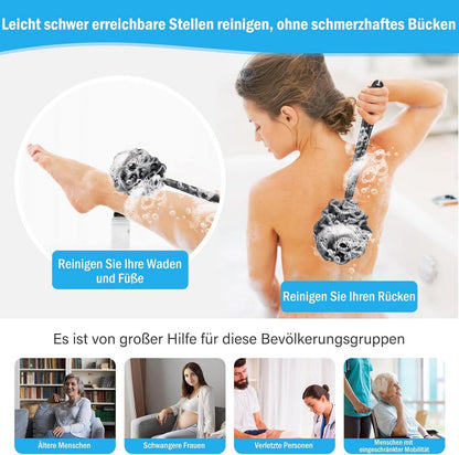 VANZAVANZU Badeschwamm Duschschwamm Peeling Schwamm Set 42cm Rückenbürste Luffa-Schwarz