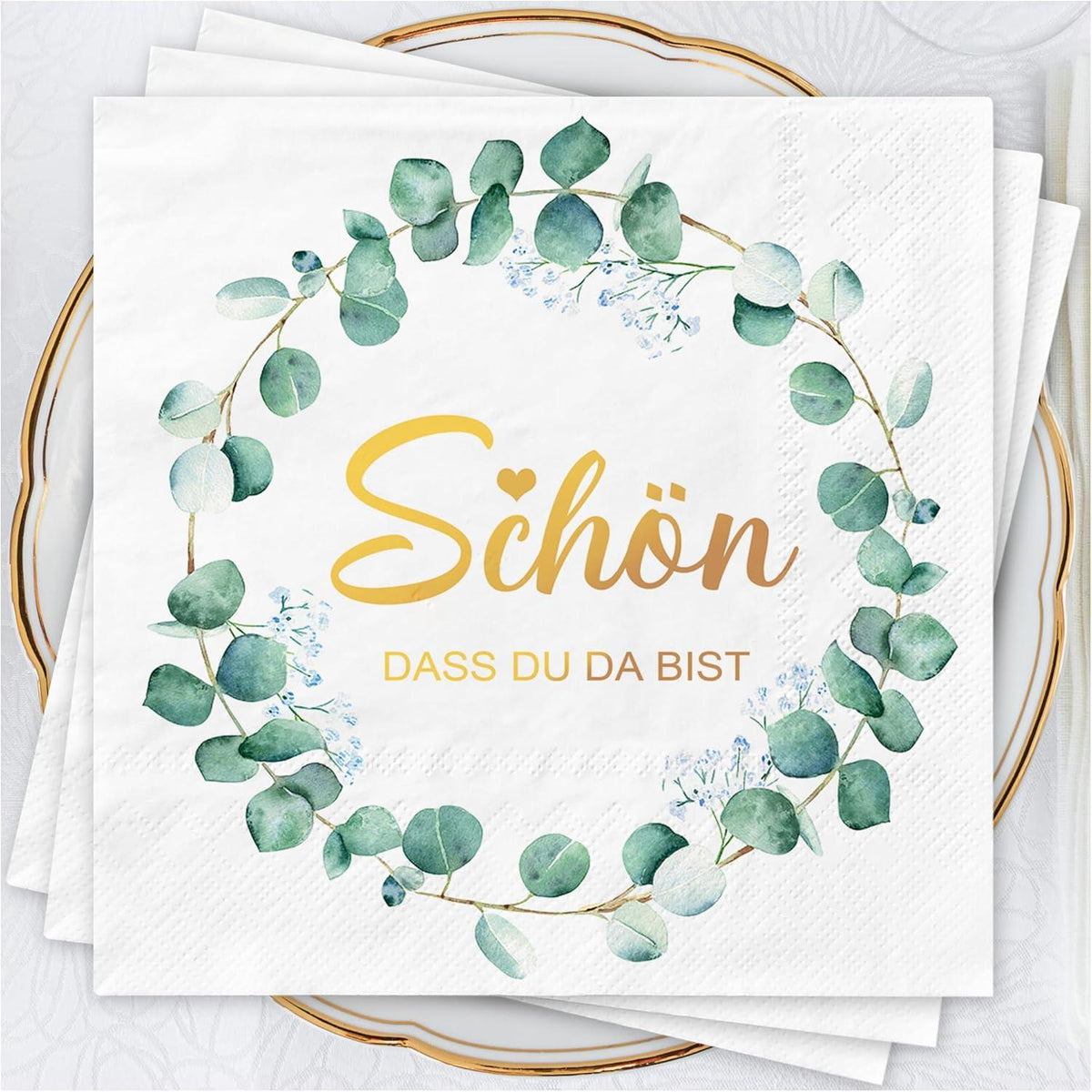 Servietten Eukalyptus Grün 80Stk 3-lagig Hochzeit Taufe
