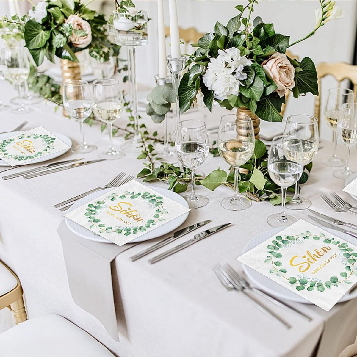 Servietten Hochzeit Eukalyptus Grün 80Stück 3-Lagig Taufe Kommunion Birthday