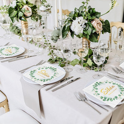 Servietten Hochzeit Eukalyptus Grün 80Stück 3-Lagig Taufe Kommunion Birthday