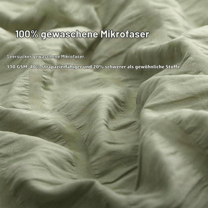 Seersucker Bettwäsche Set 200x200 cm Grün – Atmungsaktiv & Kühlend