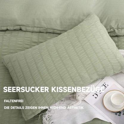 Seersucker Bettwäsche Set 200x200 cm Grün – Atmungsaktiv & Kühlend