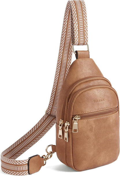 Bauchtasche Damen Kunstleder Sling Bag Crossbody Hellbraun