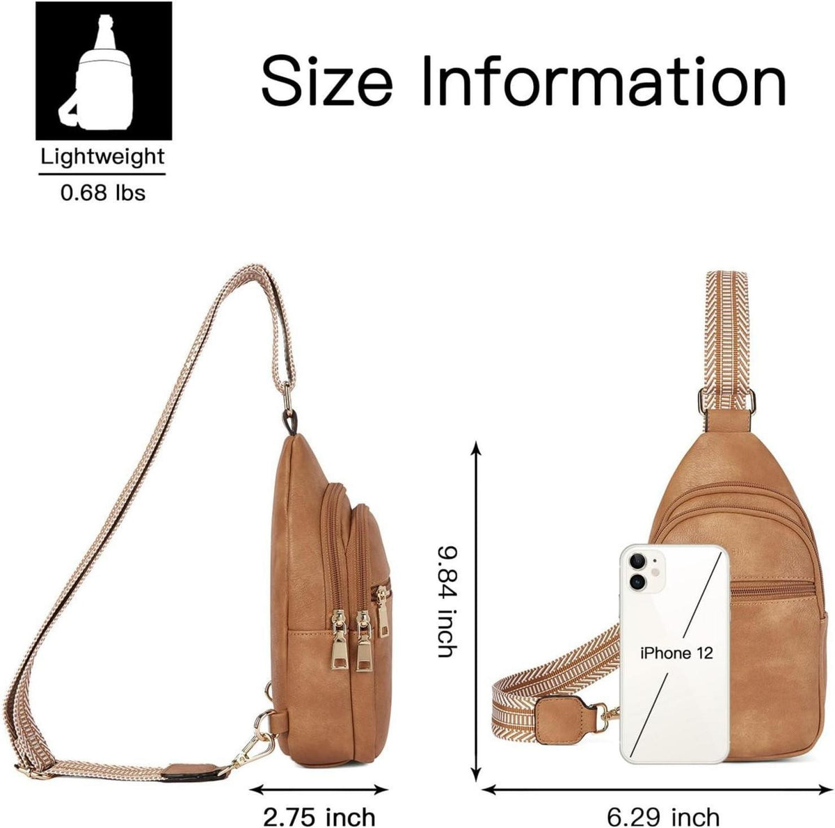 Bauchtasche Damen Kunstleder Sling Bag Crossbody Hellbraun