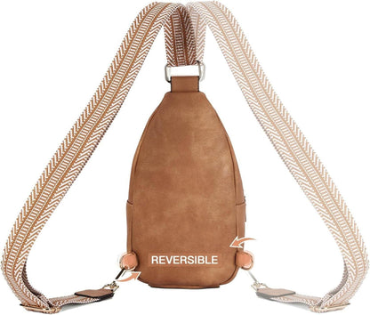 Telena Damen Bauchtasche Sling Rucksack Crossbody Bag Kunstleder Hellbraun