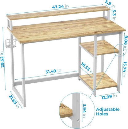 Schreibtisch Holz 120x55 cm mit Regal Monitorständer Eiche Beige