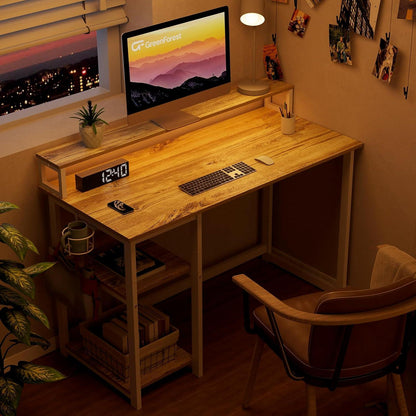 Kleiner Schreibtisch Holz Eiche mit Regal und Monitorständer Beige