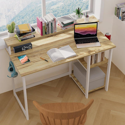 Kleiner Schreibtisch mit Regal und Monitorständer Eiche 100x50 cm