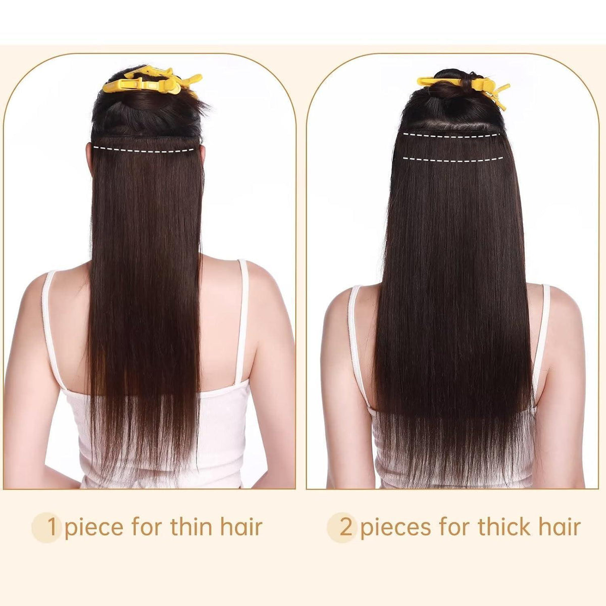 Clip in Echthaar Haarverlängerung Schwarz 55 cm