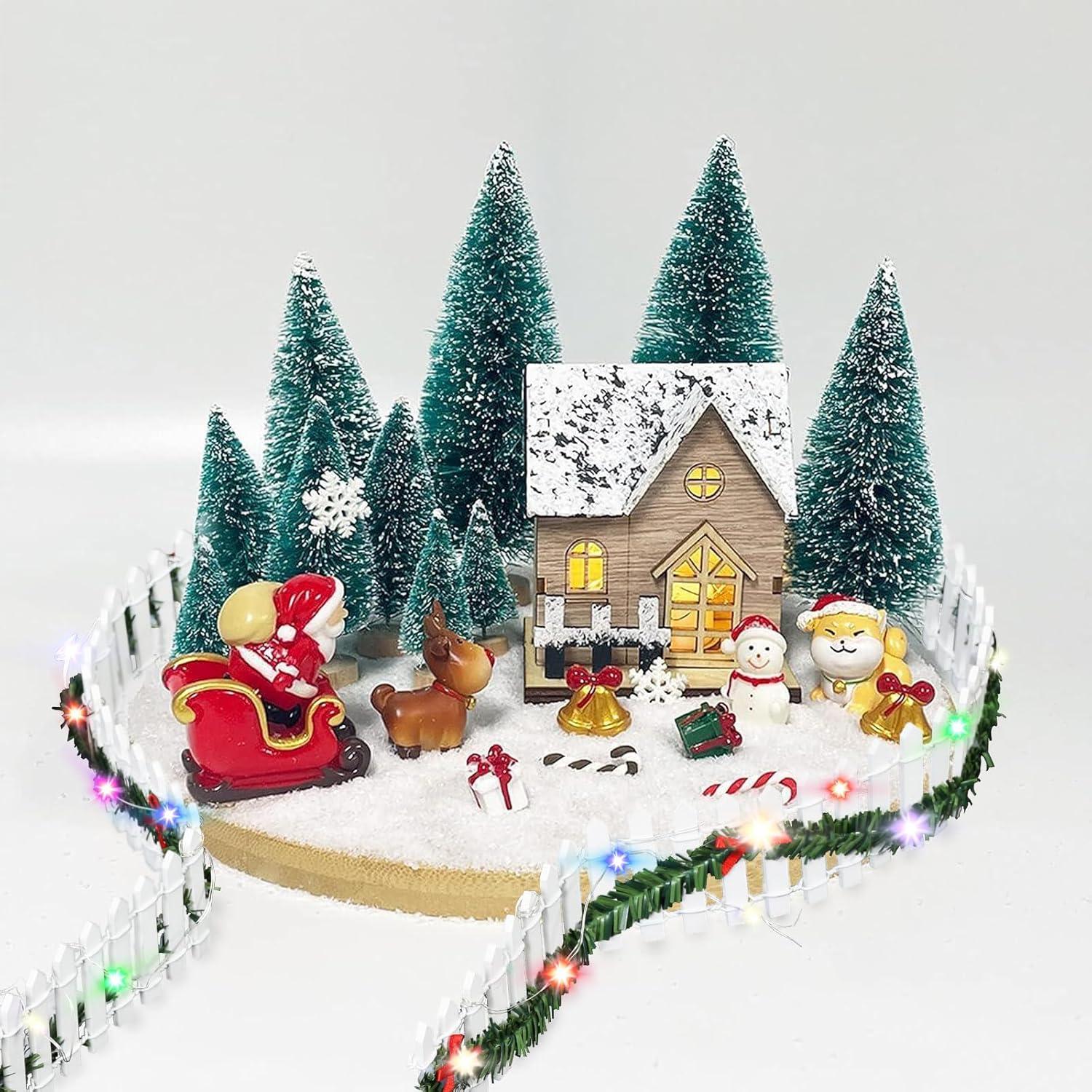 Miniatur Weihnachtszaun Holz Weiß 100cm x 5cm LED Beleuchtung