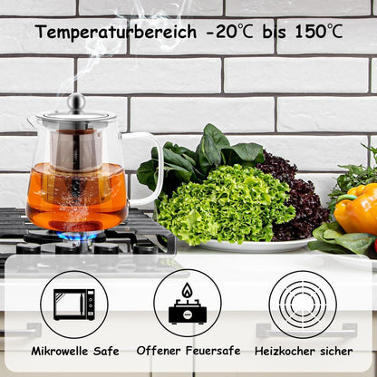 Teekanne Glas mit Siebaufsatz 304 Edelstahl Teefilter 450ml