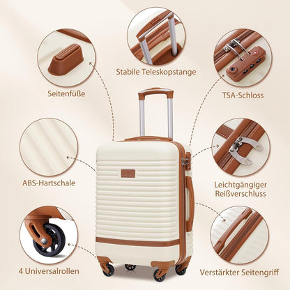 Reisekoffer-Set 5-teilig mit Rucksack und Kulturbeutel, Blau/Braun