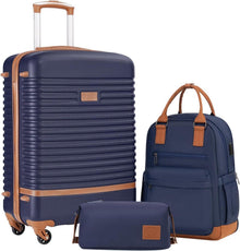COOLIFE ABS Hartschalen Trolley Koffer Set 3tlg Blau Braun
