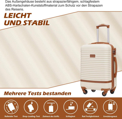 COOLIFE Koffer Trolley ABS Hartschalen Reisekoffer 4 Rollen TSA-Schloss 3tlg Blau/Braun