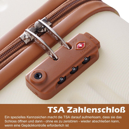 COOLIFE Koffer Trolley Set ABS Hartschale 4 Rollen TSA Mittlerer 3tlg Blau/Braun