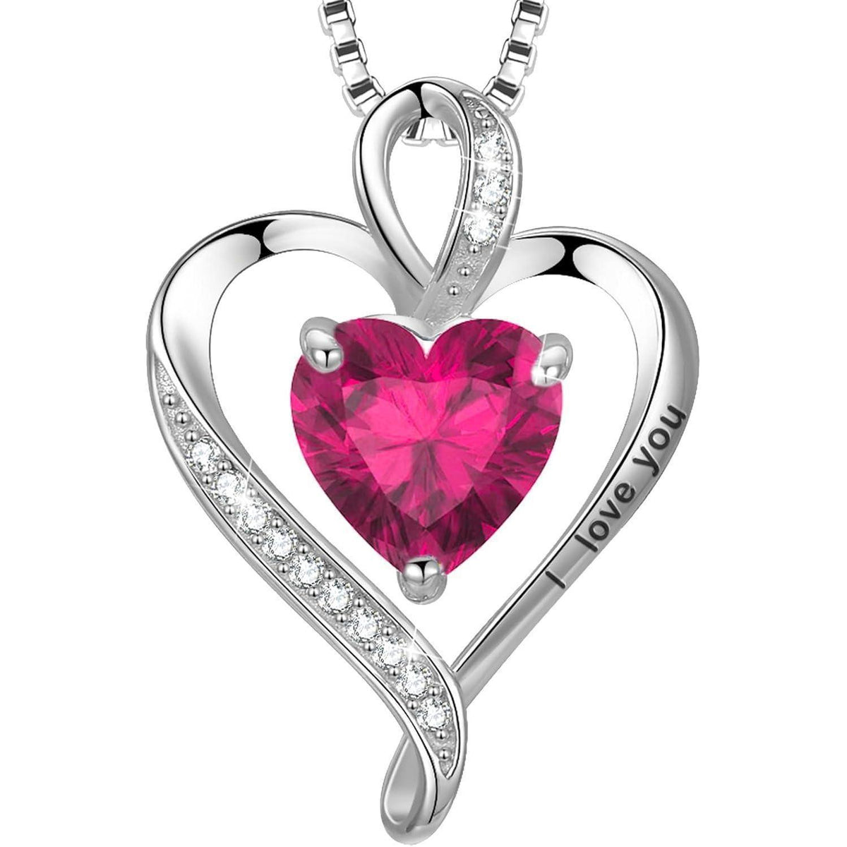 Silber Herz Kette Damen "I love you" Gravur & Geburtsstein