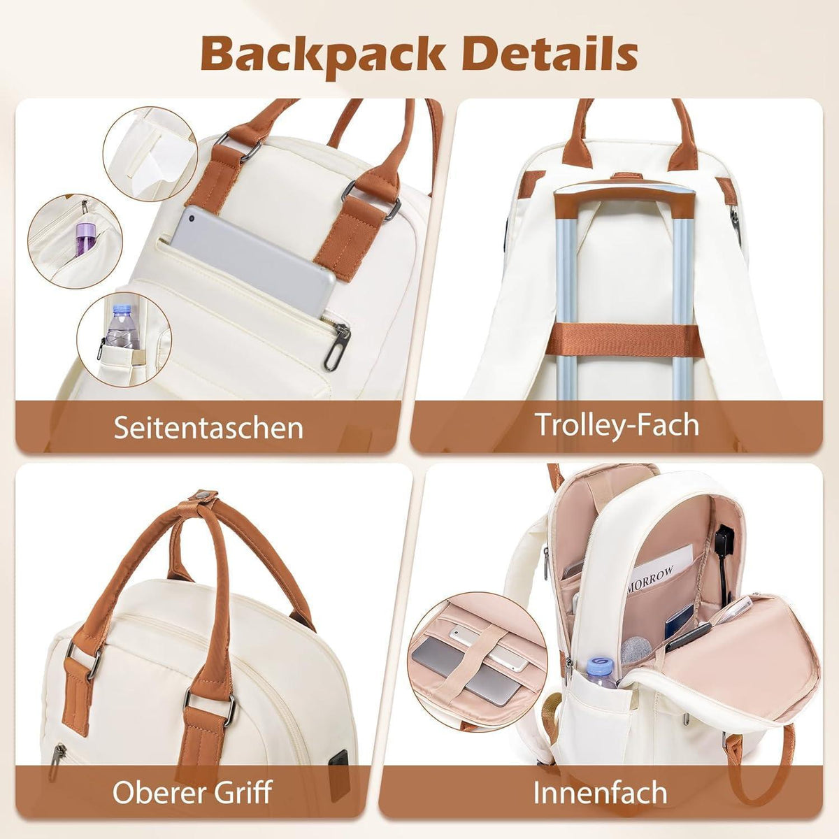 Reisekoffer Set 3tlg. mit Rucksack & Kulturbeutel, Blau/Braun