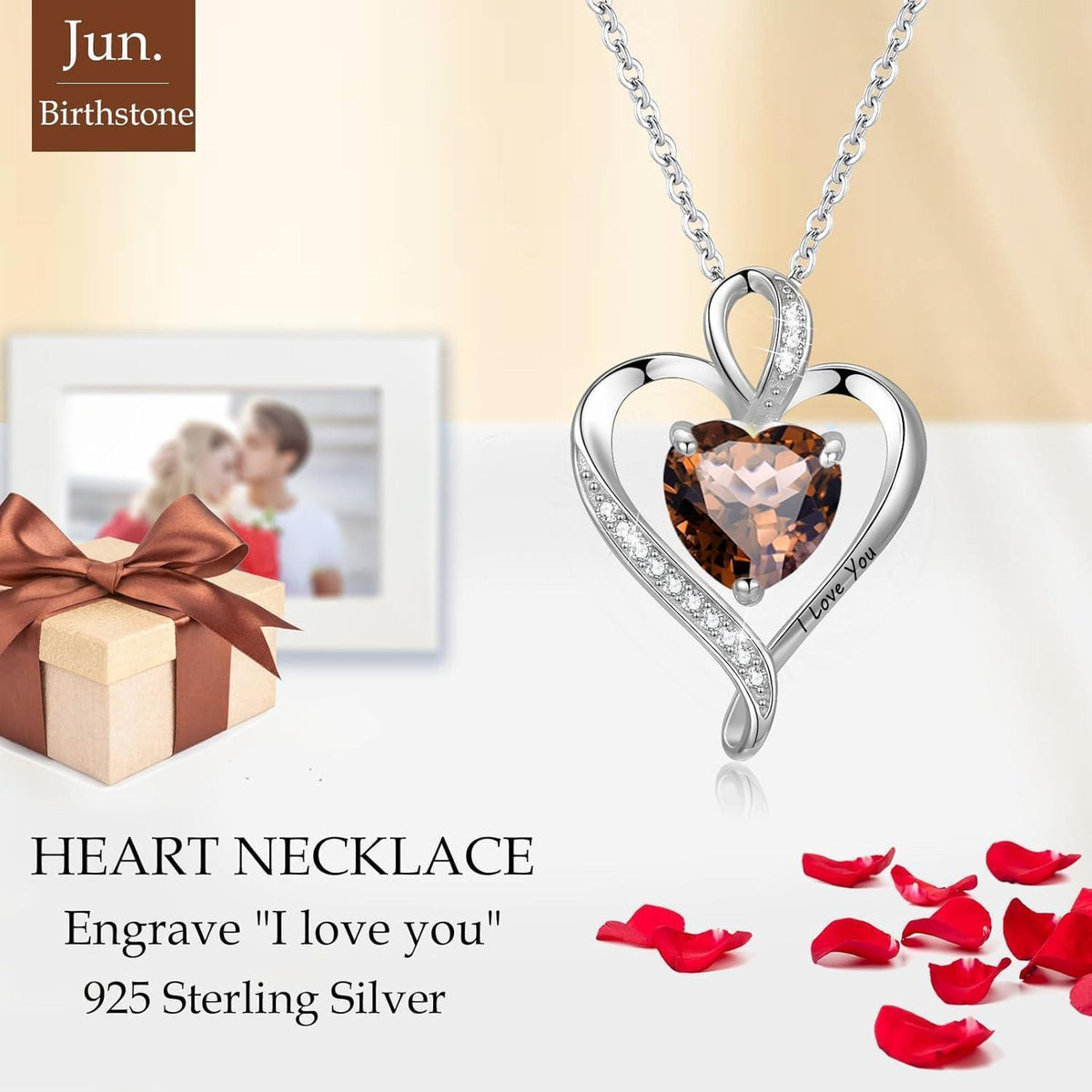 Silber Herz Kette Damen "I love you" Gravur & Geburtsstein