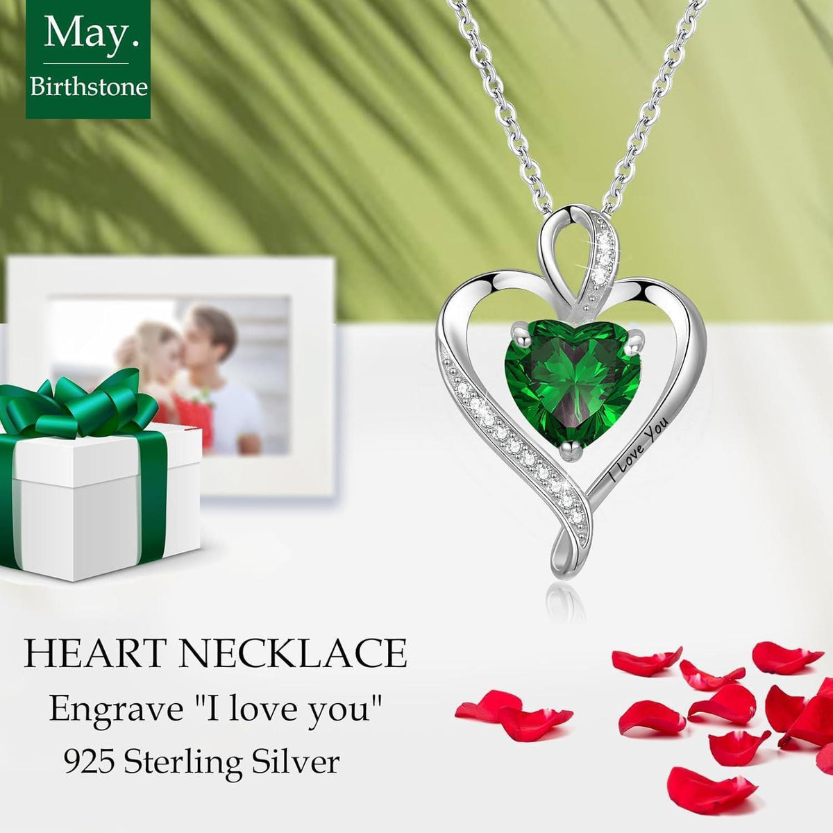 Silber Herz Kette Damen "I love you" Gravur & Geburtsstein
