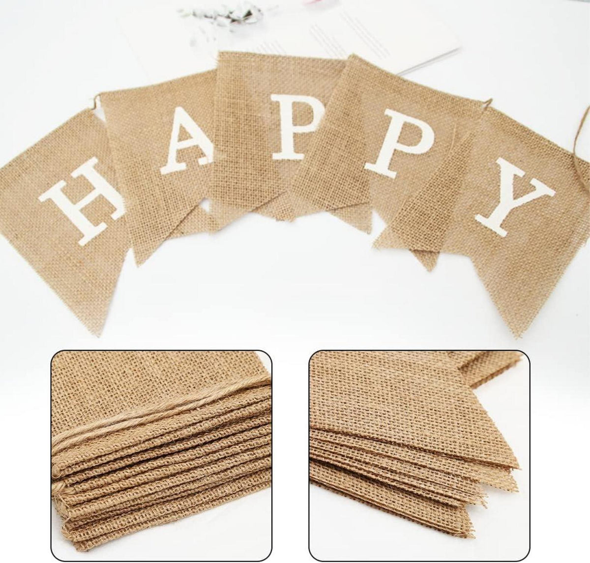 Happy Birthday Vintage Sackleinen Banner Wimpelkette DIY Deko