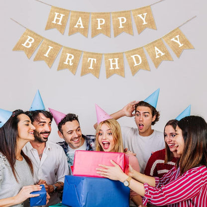Happy Birthday Leinen Wimpelkette Vintage Party DIY Deko Baumwoll-Sackleinen