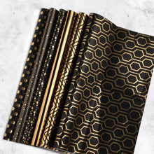 Geschenkpapier Set Schwarz Gold 6 Blätter mit Band & Aufkleber