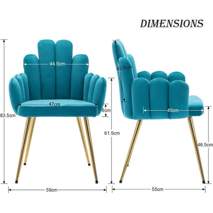 Samt Esszimmerstühle 2er Set mit Metallbeinen (Blau)