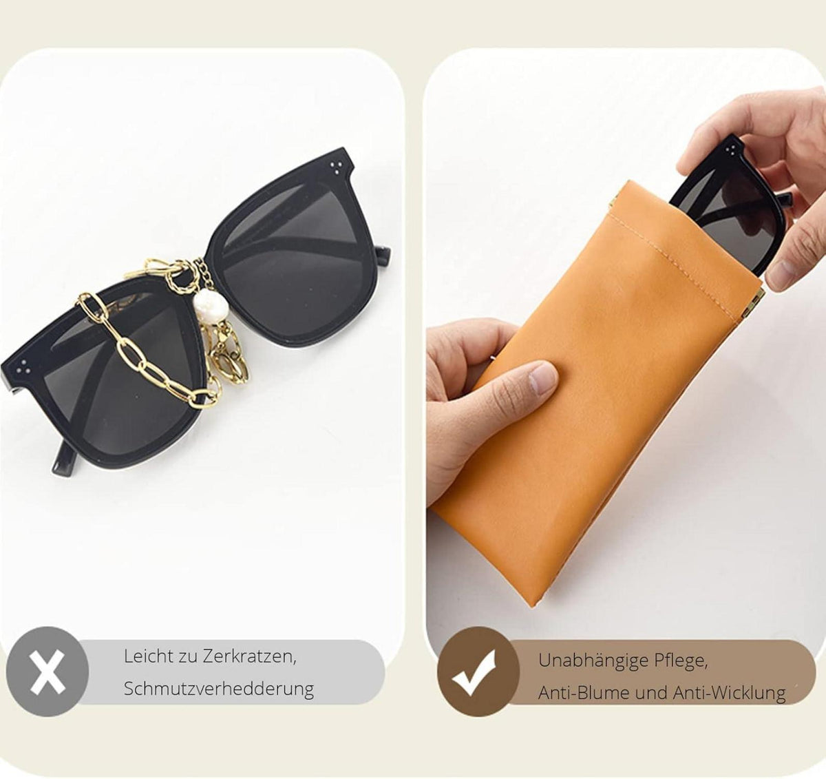 Brillenetui PU Leder Weich Sonnenbrillen Etui Damen Wasserdicht