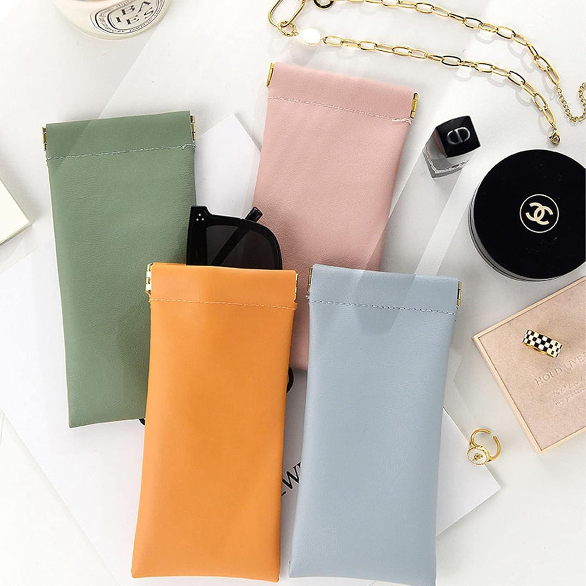 4er Pack Brillenetui Weiches PU Leder Schutzhülle Damen Sonnenbrillen Etui