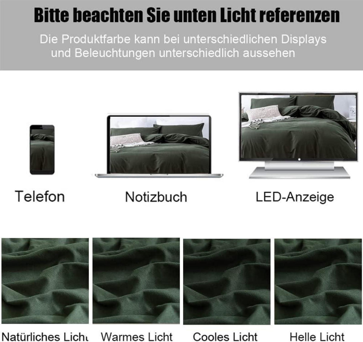 Bettwäsche 200x200cm Olivergrün mit Reißverschluss 2er Set