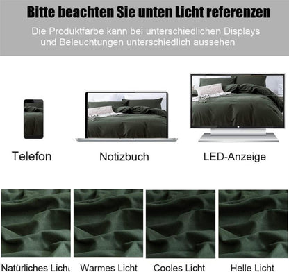 Bettwäsche 200x200cm Olivergrün mit Reißverschluss 2er Set