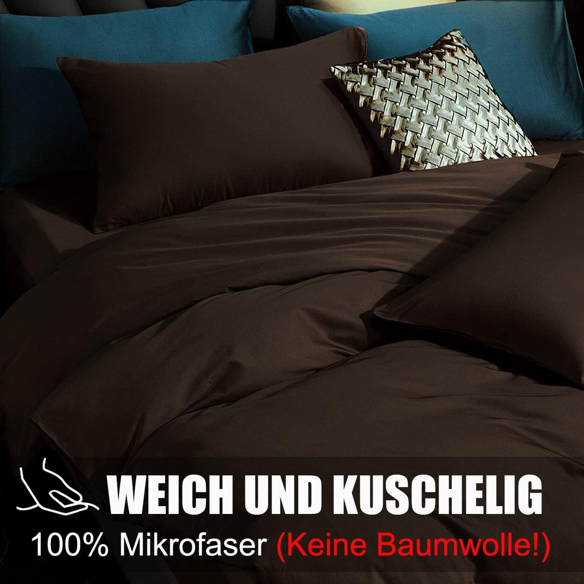 Soifox Bettwäsche Set 200x220 Braun bügelfrei Knitterfrei