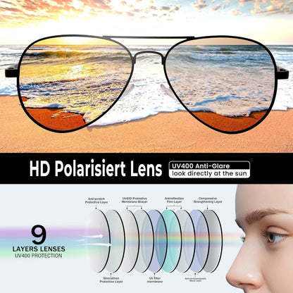 Pilotenbrille polarisiert mit UV400 Schutz – Verstellbares Federscharnier