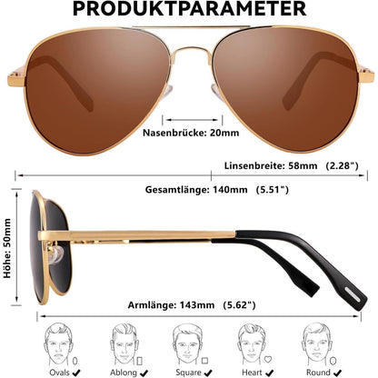 Pilotenbrille polarisiert mit UV400 Schutz – Verstellbares Federscharnier