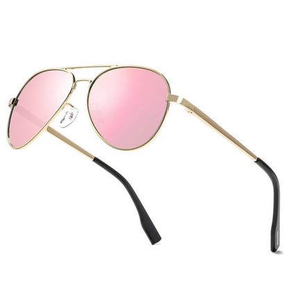 Pilotenbrille polarisiert, UV400 Schutz, Gold / Rosa Verspiegelt