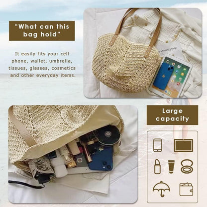 Strohhandschuh Damen Groß Sommer Strandtasche Boho Stil X-beige