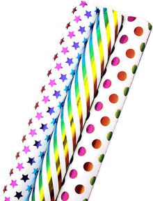 Regenbogen Glitzernde Geschenkpapier Set 3 Rollen 43cm x 3m