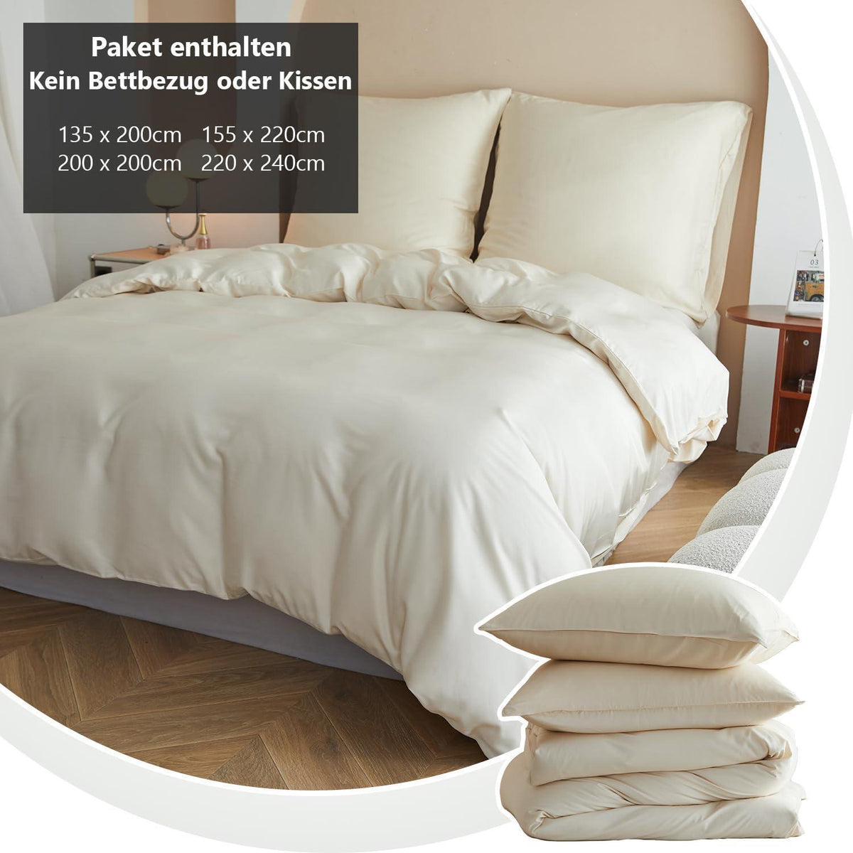Bambus Bettwäsche-Set 220x240 cm, Beige – Seidig Weich & Kühl