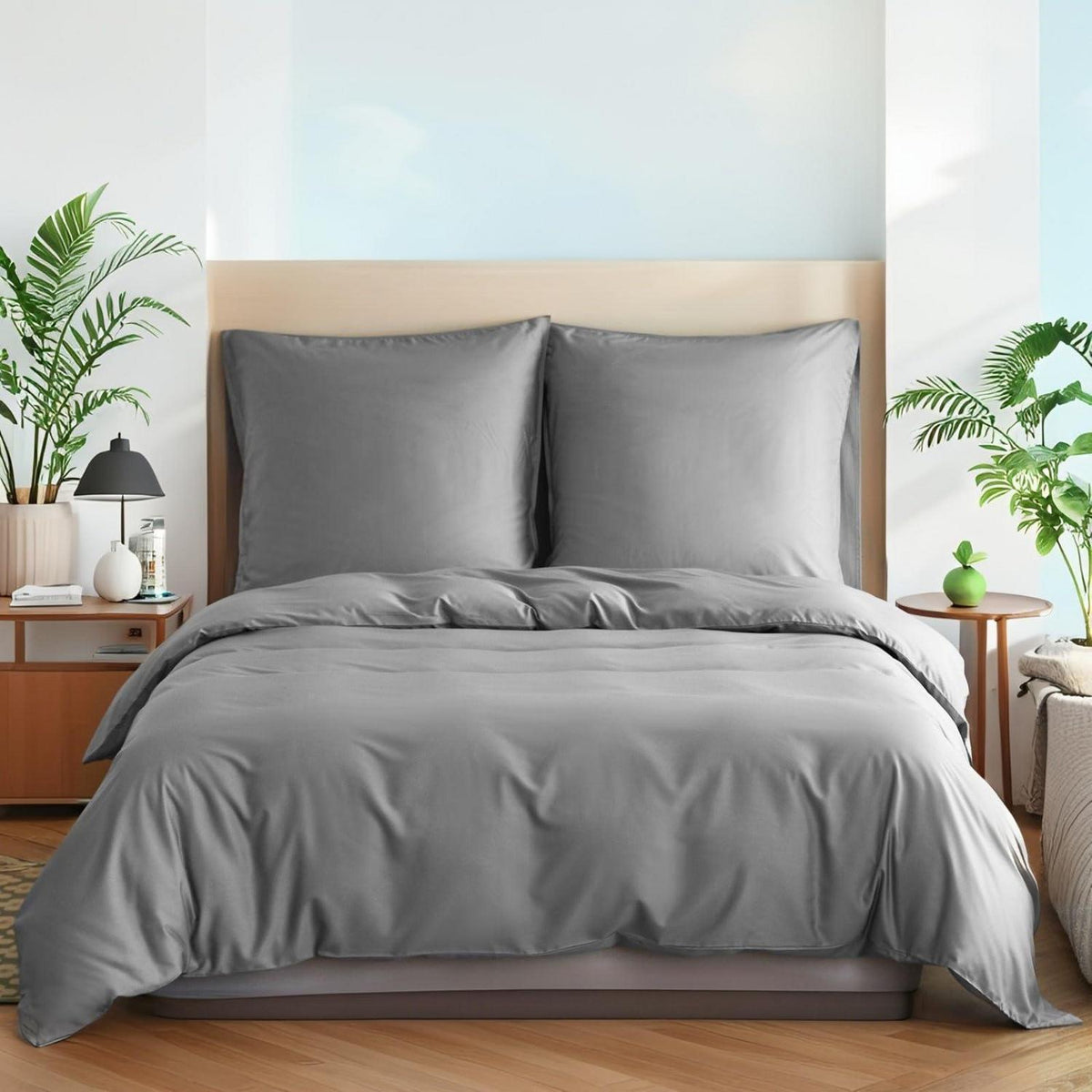 Bambus Bettwäsche Set 200x200 cm – Seidiger & Kühle Bettwäsche Grau