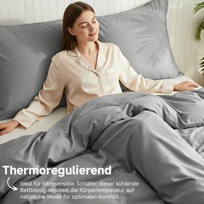 Bambus Bettwäsche Set 200x200 cm – Seidiger & Kühle Bettwäsche Grau