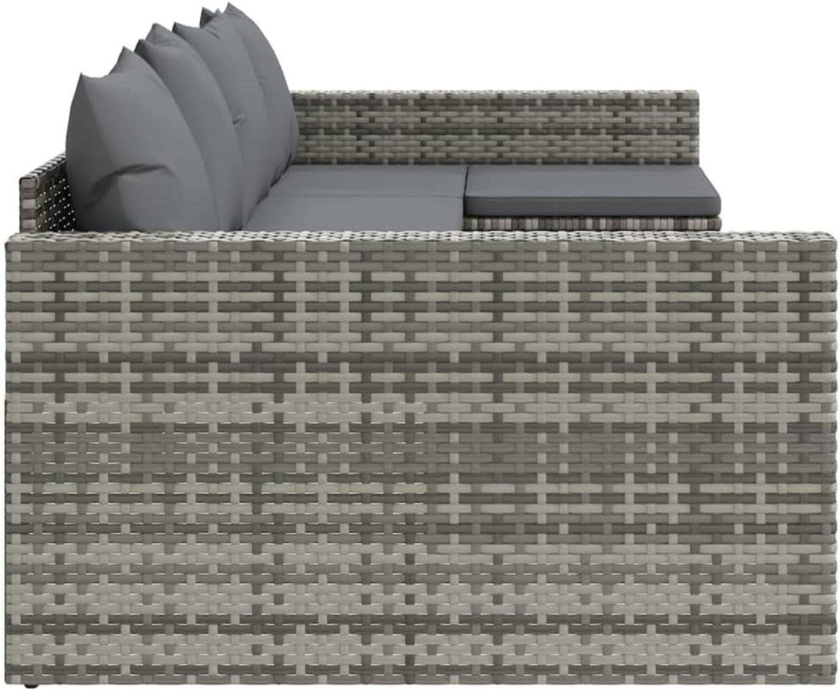 Garten Lounge Set 2-tlg. U-Form Grau Poly Rattan Sitzgruppe Kissen
