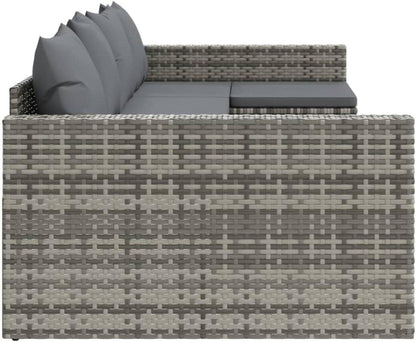 Garten Lounge Set 2-tlg. U-Form Grau Poly Rattan Sitzgruppe Kissen